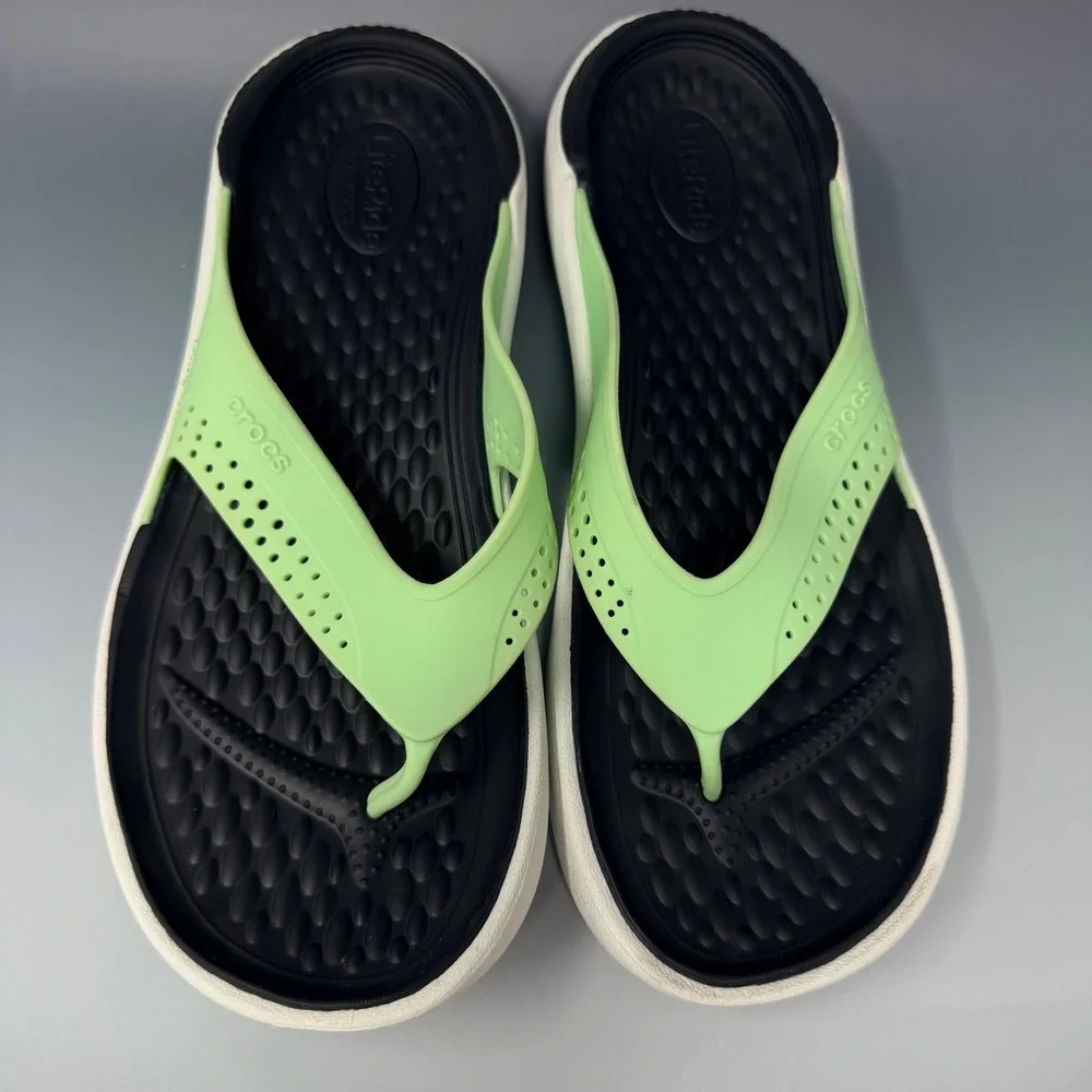 Crocs LiteRide Flip Flops Mens 10 Womens 12 Lime Green 205182 Sandals